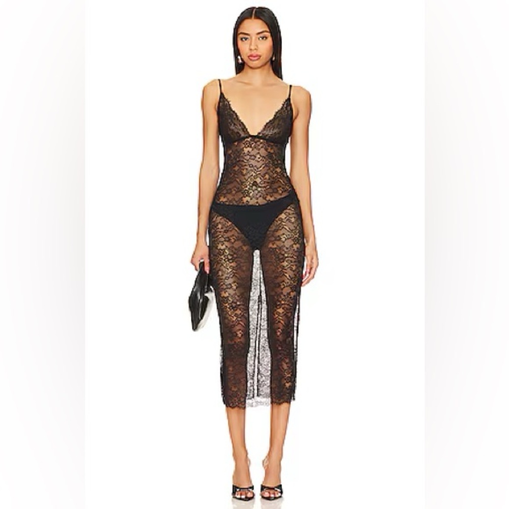 BNWT NBD Samara Midi Lace Dress in Black, Size Small